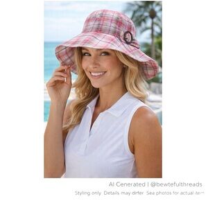 Pink Plaid Wide Brim Sun Hat Nathaniel Cole | Resort Coastal Golfcore Packable